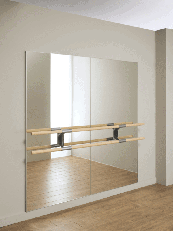 Set 2 wall mounted mirrors with 2m wall-mounted double ballet barre